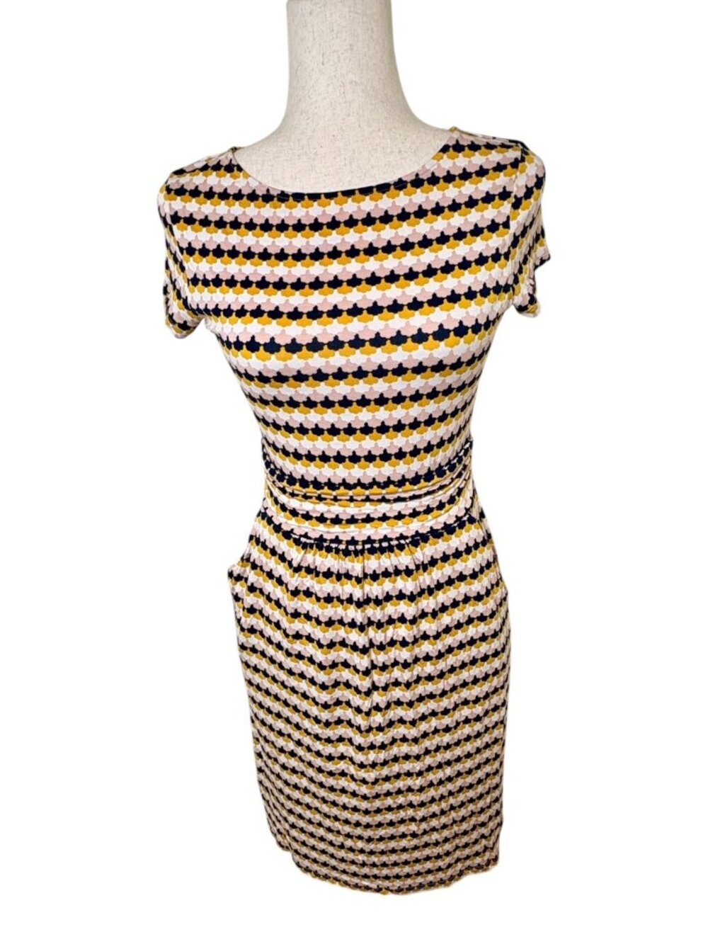Boden White Yellow Tuscan Sun Scallop Petal Print Amelie Jersey Midi Dress 4R